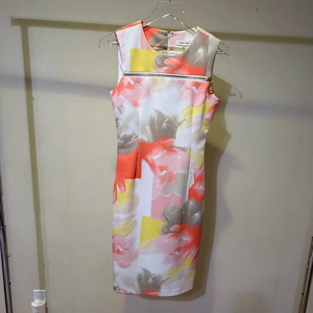 Calvin Klein Women's Midi Dress - Pink, Yellow, Gray Floral - Picture 2 of 6
